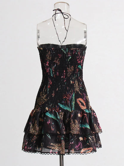 Strapless Layered Hem Mini Dress - Blackprint