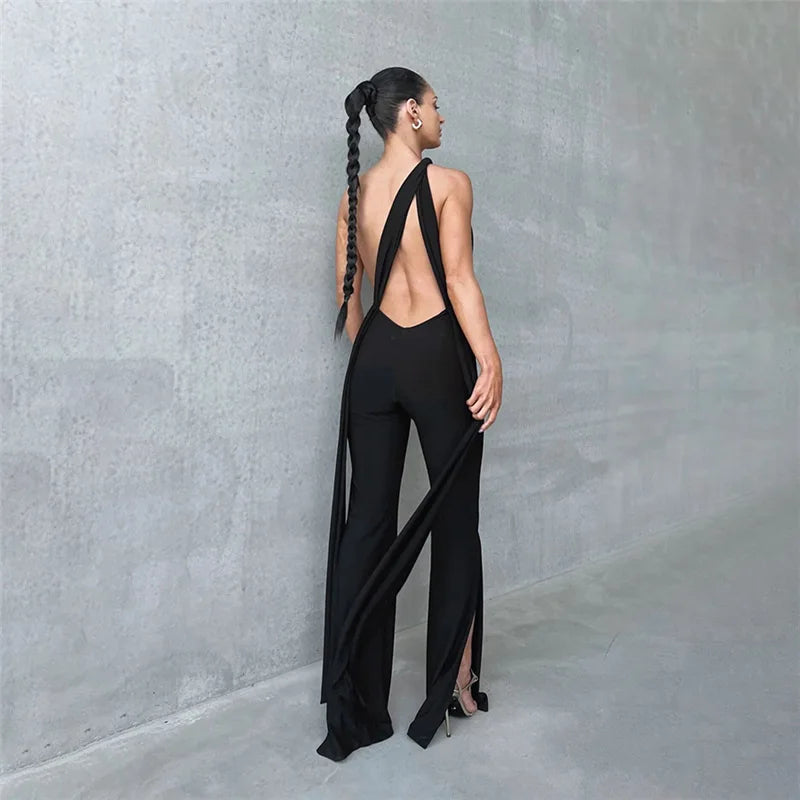 Daring Elegance Backless Flare Pants Jumpsuit