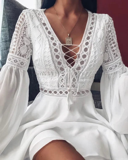 Ruffle Chiffon V-Neck Mini Dress