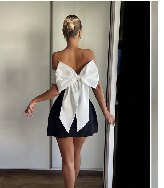 Strapless Bow Mini Dress - Black