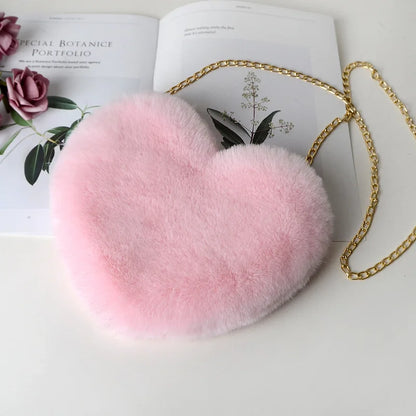 Fluff & Glam: The Chic Heart-Shaped Crossbody Purse