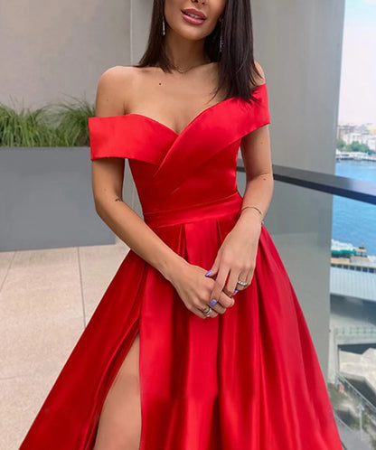 Elegant Red A-Line Satin Evening Gown