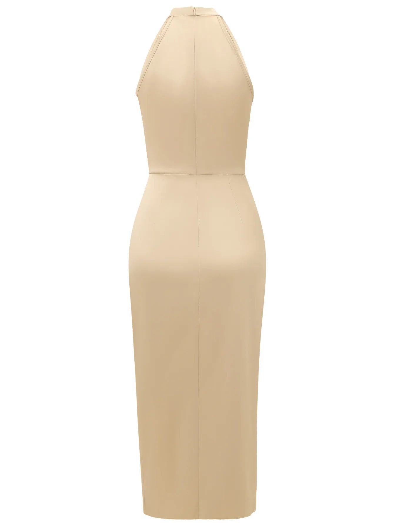 Elegant Halter Evening Midi Dress - Champagne