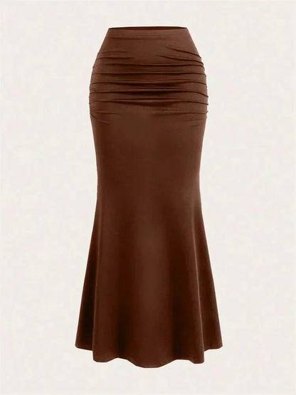 High Waist Ruched Mermaid Maxi Skirt