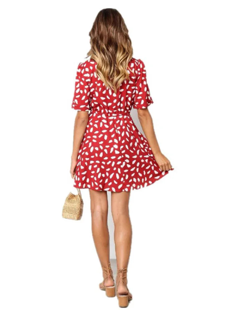 Sand Spot V - Neck Wrap Mini Dress