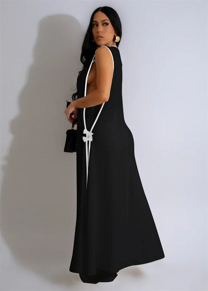 Bow Tie Appliques V-Neck Matching Set - Black