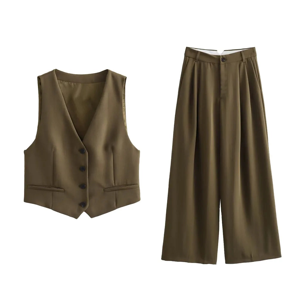 Women's Chic Two Piece Wide Leg Pant  & Top Set