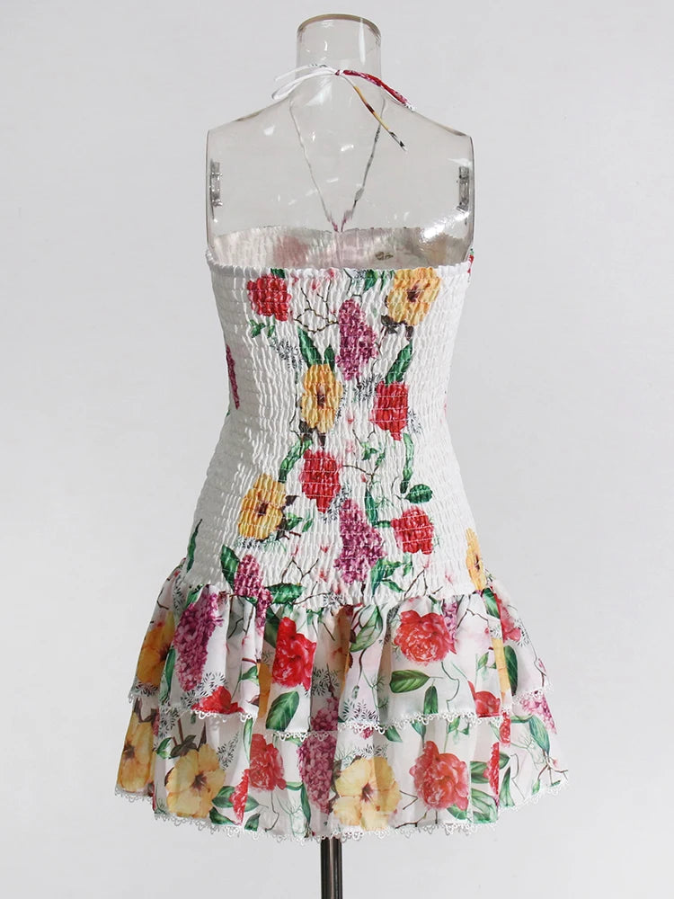 Strapless Layered Hem Mini Dress - Whiteprint
