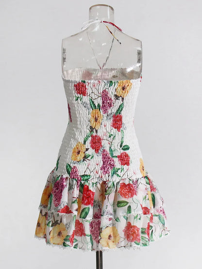 Strapless Layered Hem Mini Dress - Whiteprint
