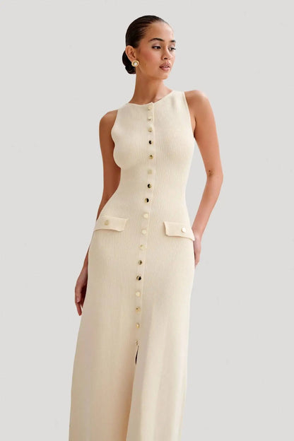 Knitted Button-Up Bodycon Maxi Dress