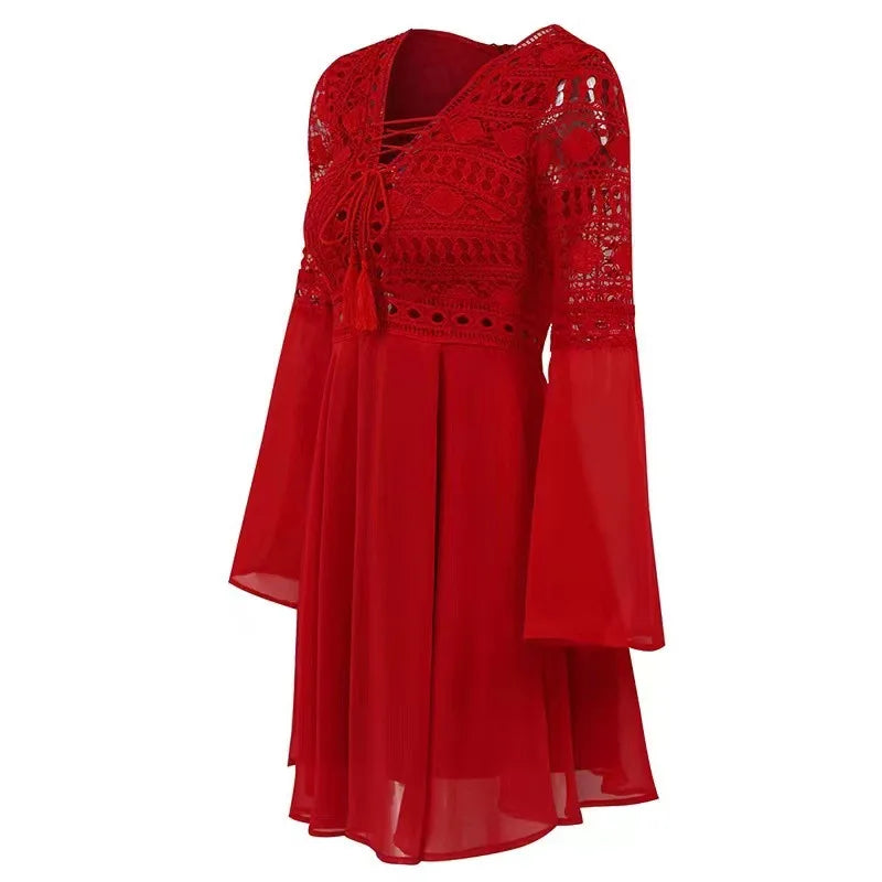 Ruffle Chiffon V-Neck Mini Dress