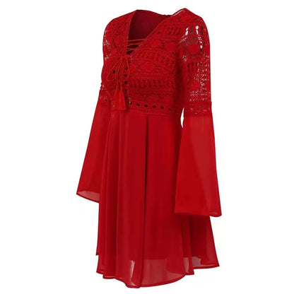 Ruffle Chiffon V-Neck Mini Dress