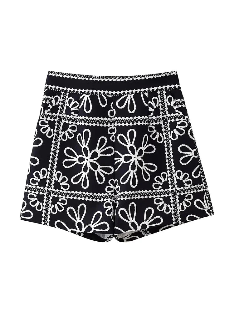 Vintage Chic Two Piece Set  Neck Long Sleeve Coat High Waist Patchwork Pocket Shorts Slim