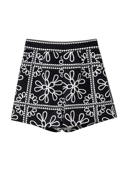 Vintage Chic Two Piece Set  Neck Long Sleeve Coat High Waist Patchwork Pocket Shorts Slim