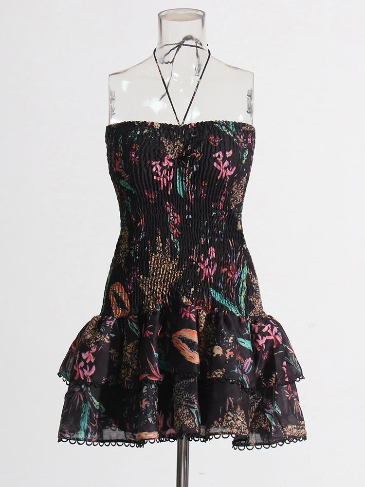 Strapless Layered Hem Mini Dress - Blackprint