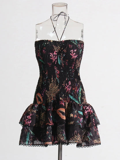 Strapless Layered Hem Mini Dress - Blackprint