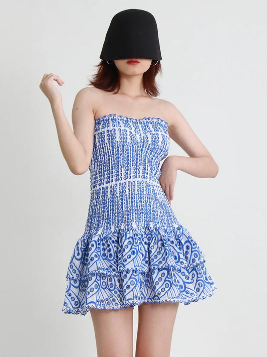 Strapless Layered Hem Mini Dress - Blue