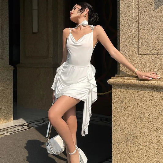Mery Backless Ruffle Mini Dress