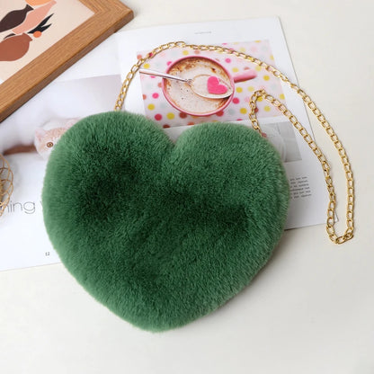 Fluff & Glam: The Chic Heart-Shaped Crossbody Purse