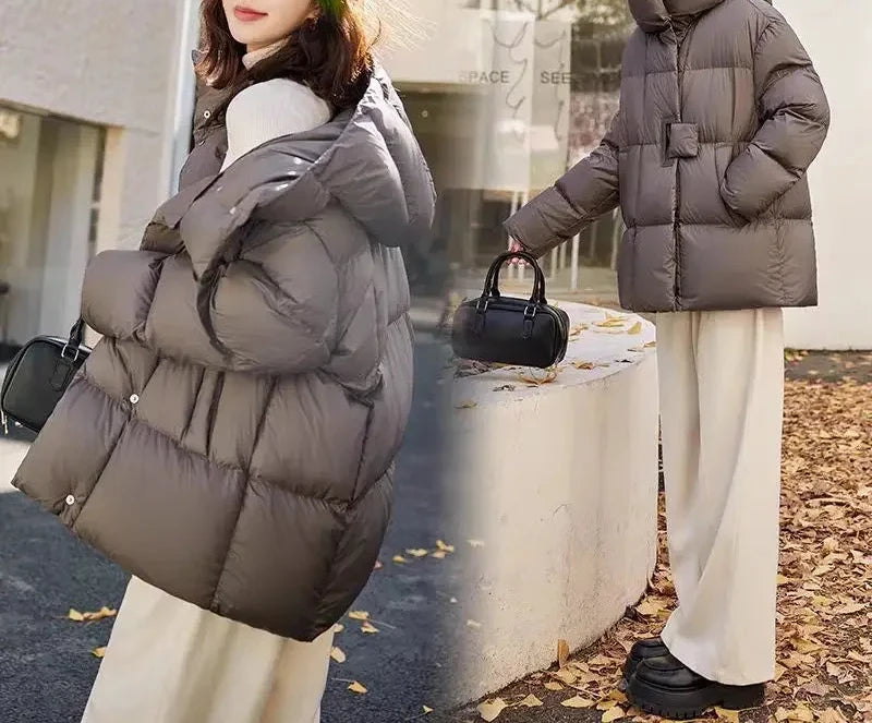 Frosty Fashion Stylish Medium-Length Down Coat