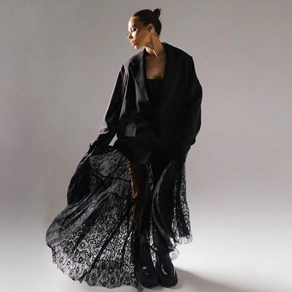 Dark Lace Perspective Maxi Skirt