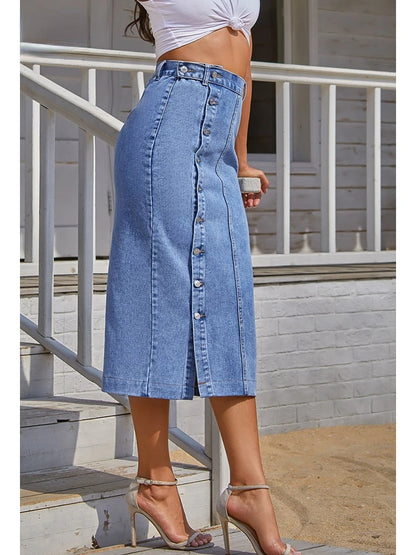 High Waist A-Line Denim Skirt