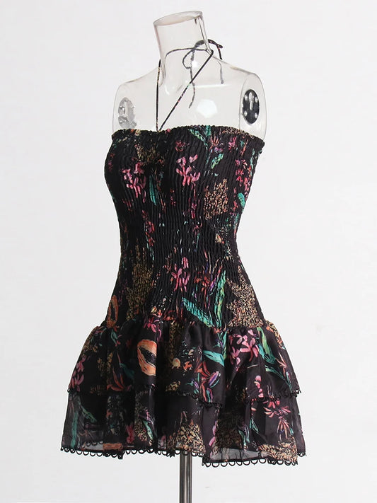 Strapless Layered Hem Mini Dress - Blackprint