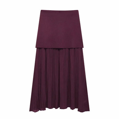 Knitted Vest & High-Waist Skirt Set -Wine Red Suit
