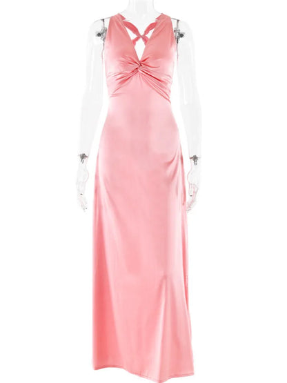 Satin Bow Backless Maxi Dress