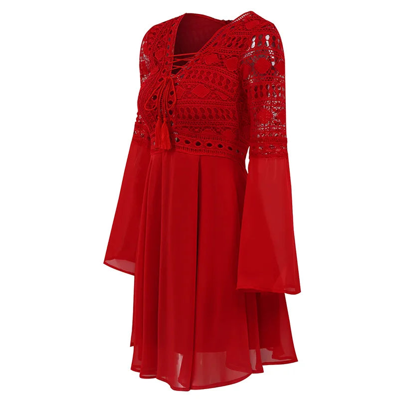 Ruffle Chiffon V-Neck Mini Dress