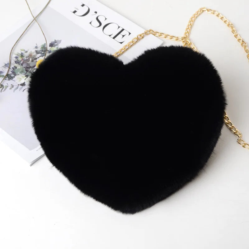 Fluff & Glam: The Chic Heart-Shaped Crossbody Purse