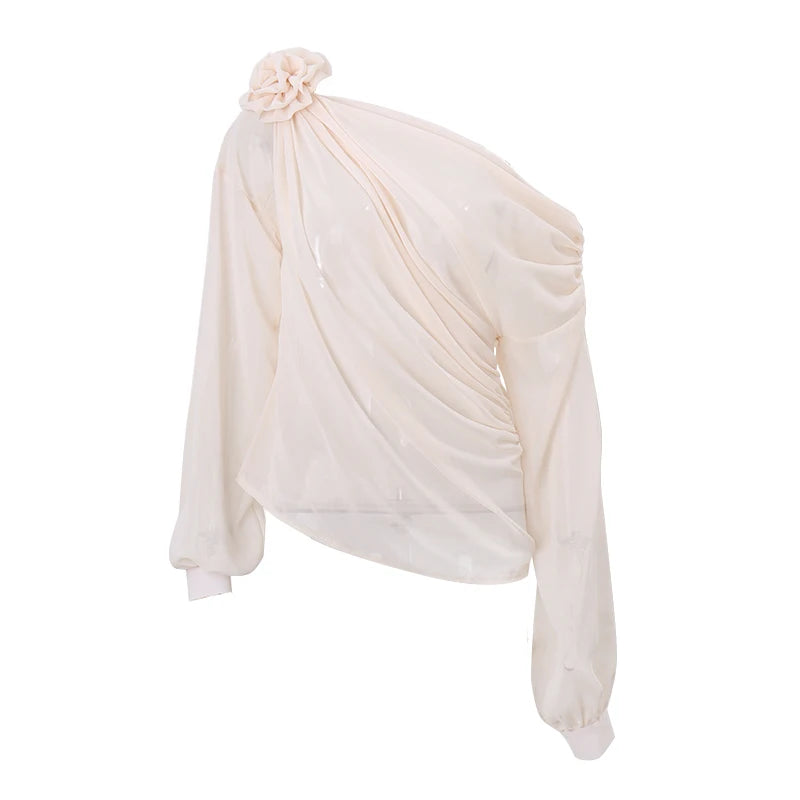 Off Shoulder Flower Appliqué Crop Top