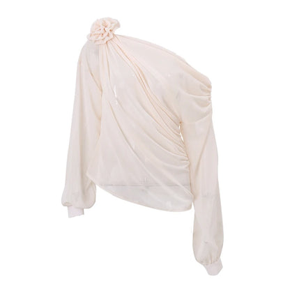 Off Shoulder Flower Appliqué Crop Top