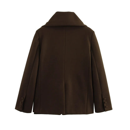 Woolen Blazer Jacket with Scarf - Brown