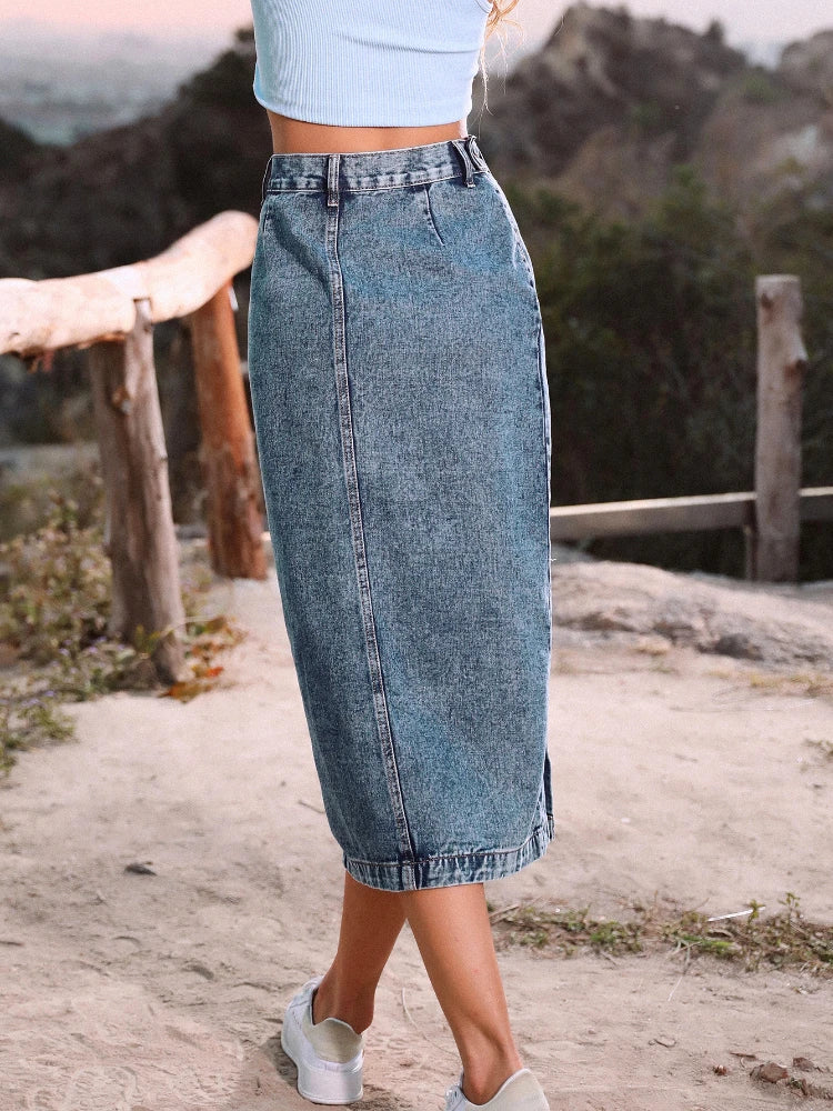 High Waist A-Line Denim Skirt