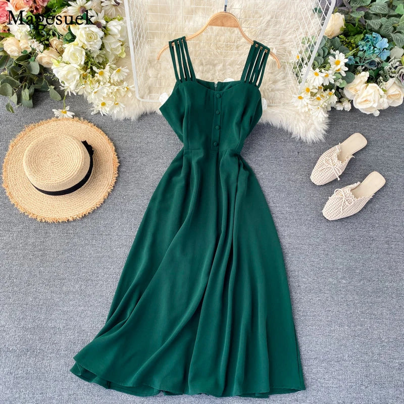 Coastal Breeze Backless Midi Dress