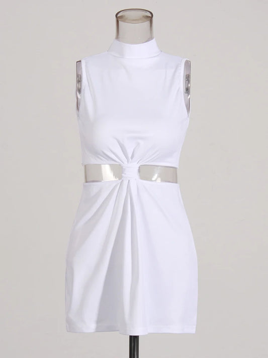 Elegant Two-Piece Set High Collar Sleeveless Hollow Out Top High Waist Pant