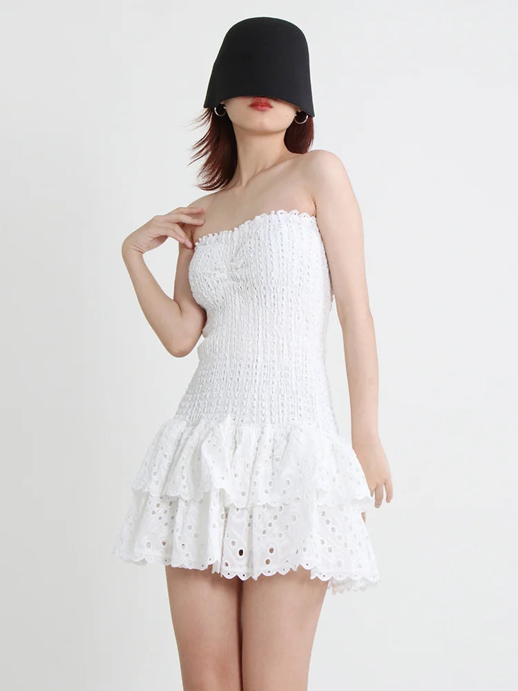 Strapless Layered Hem Mini Dress - White