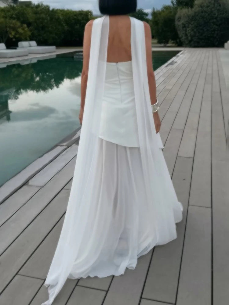 Seraphic Elegance Ribbon Mesh Maxi Dress
