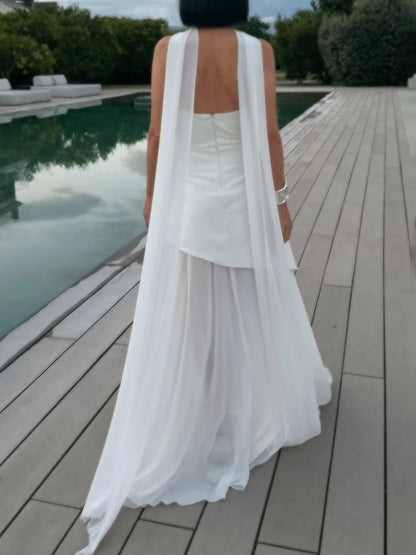 Seraphic Elegance Ribbon Mesh Maxi Dress