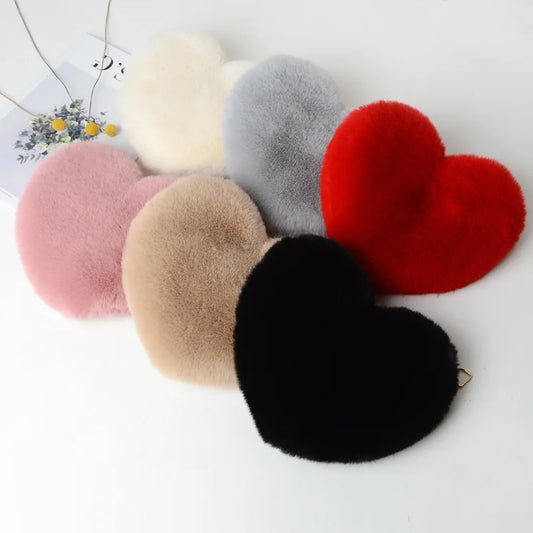 Fluff & Glam: The Chic Heart-Shaped Crossbody Purse