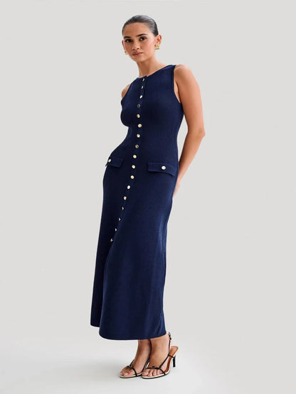Knitted Button-Up Bodycon Maxi Dress