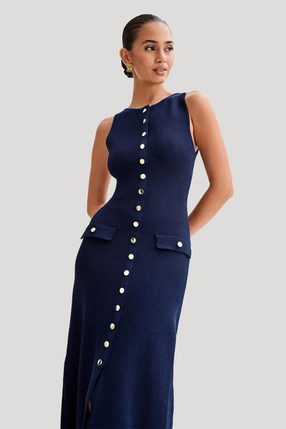 Knitted Button-Up Bodycon Maxi Dress