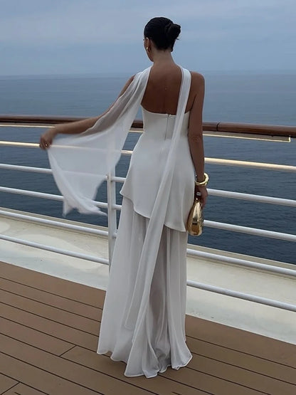 Seraphic Elegance Ribbon Mesh Maxi Dress