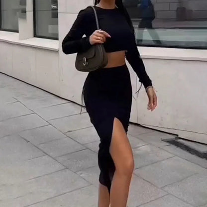 Black T-Shirt & Split Skirt Set