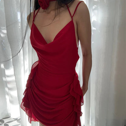 Mery Backless Ruffle Mini Dress