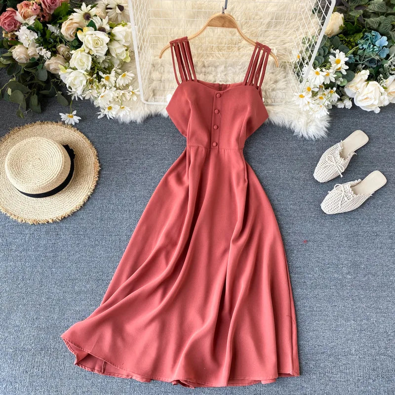 Coastal Breeze Backless Midi Dress