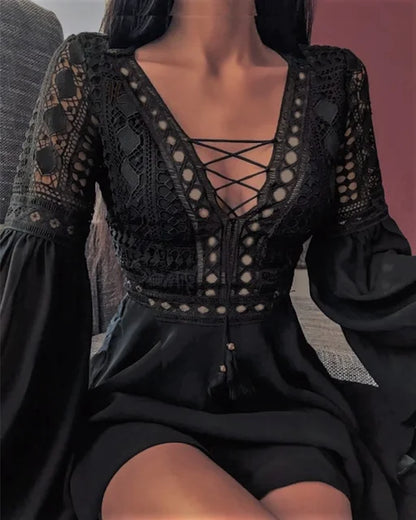 Ruffle Chiffon V-Neck Mini Dress