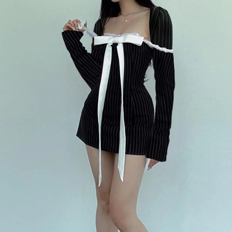 Retro Bow Patchwork Mini Dress
