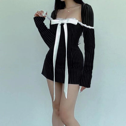 Retro Bow Patchwork Mini Dress